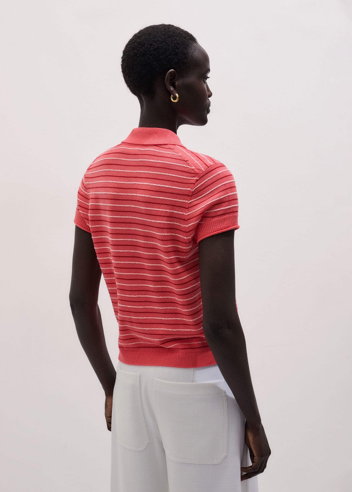 ME+EM Pink Textured Stripe Straight Sporty Smart Polo Tee