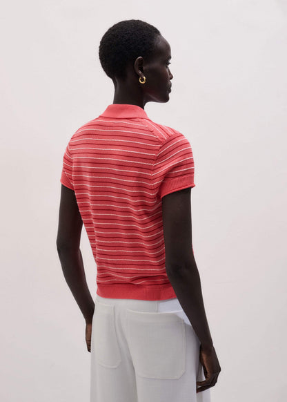 ME+EM Pink Textured Stripe Straight Sporty Smart Polo Tee