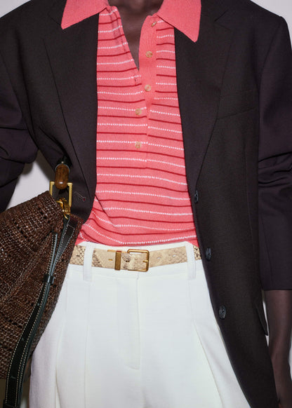 ME+EM Pink Textured Stripe Straight Sporty Smart Polo Tee