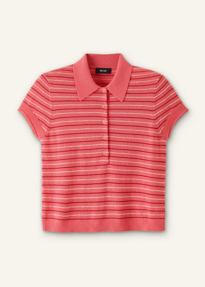 ME+EM Pink Textured Stripe Straight Sporty Smart Polo Tee