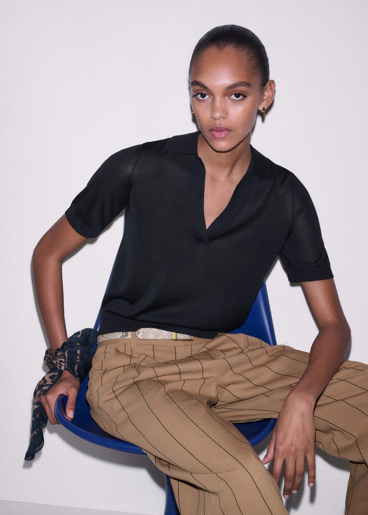 ME+EM Black Silk Slim Knit Polo Tee