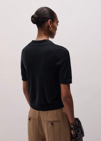 ME+EM Black Silk Slim Knit Polo Tee