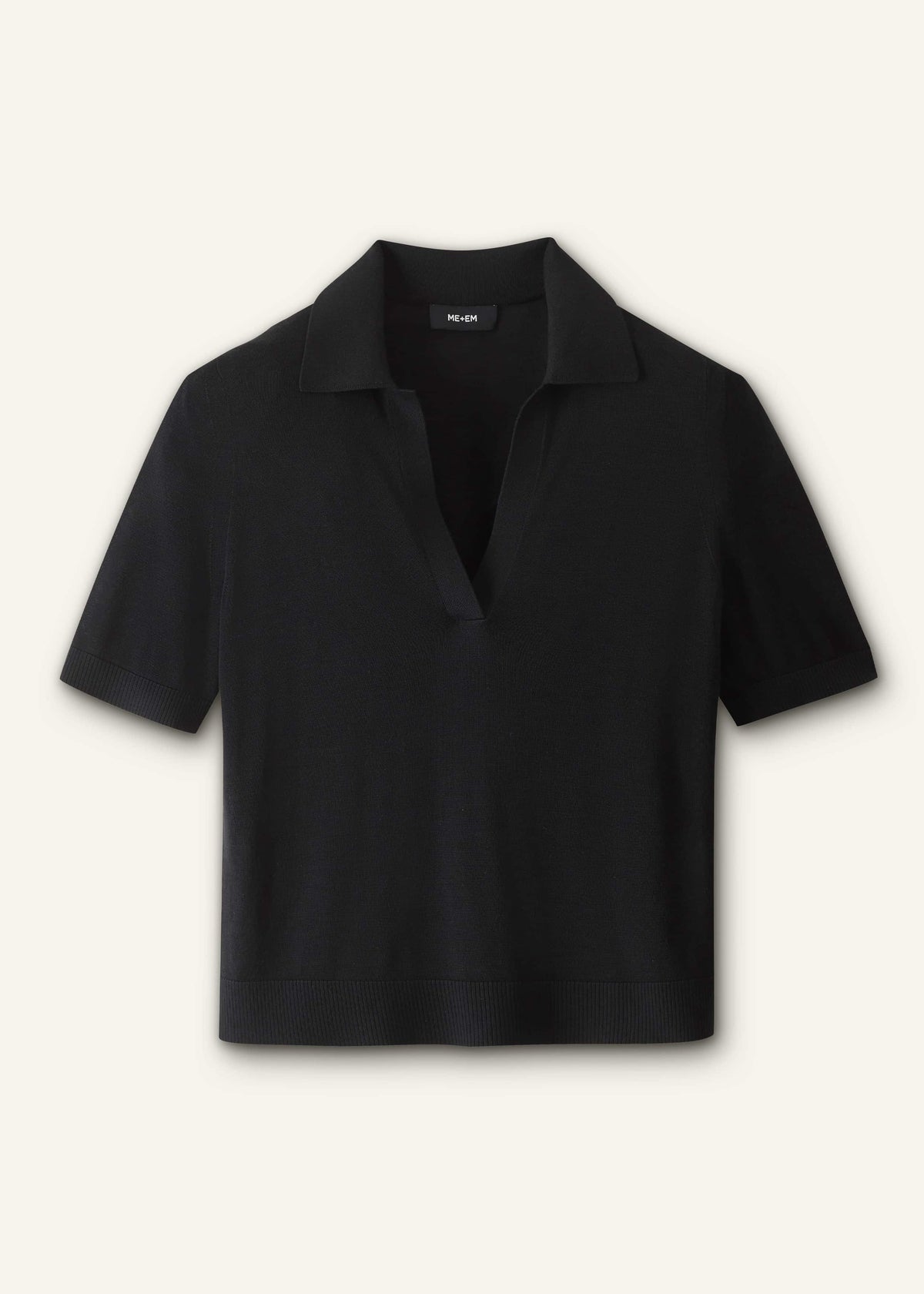 ME+EM Black Silk Slim Knit Polo Tee