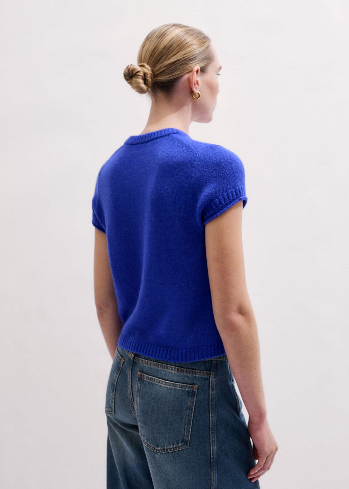 ME+EM Blue Merino Cashmere Silk V-Neck Baby Tee