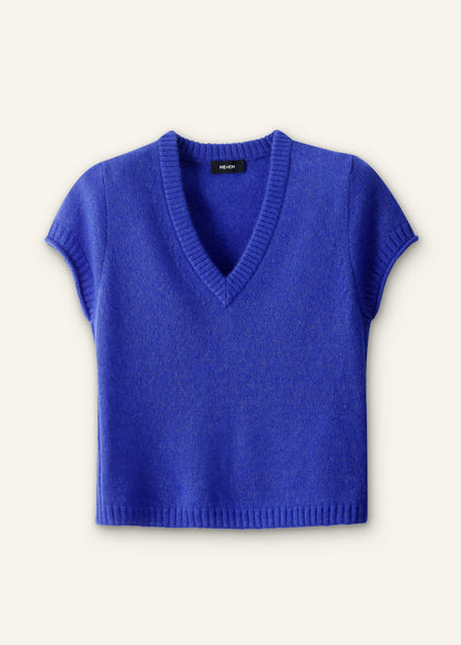 ME+EM Blue Merino Cashmere Silk V-Neck Baby Tee