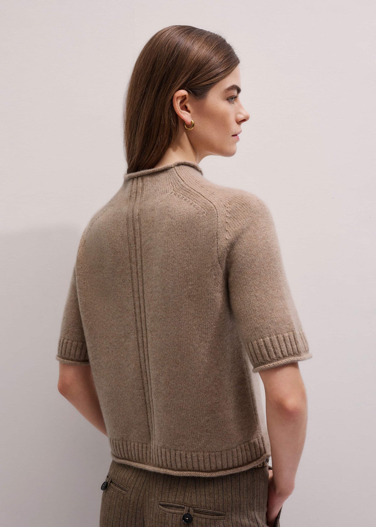 ME+EM Brown Cashmere Roll Trim Knit Tee