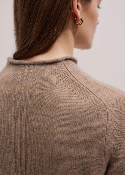 ME+EM Brown Cashmere Roll Trim Knit Tee