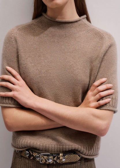 ME+EM Brown Cashmere Roll Trim Knit Tee