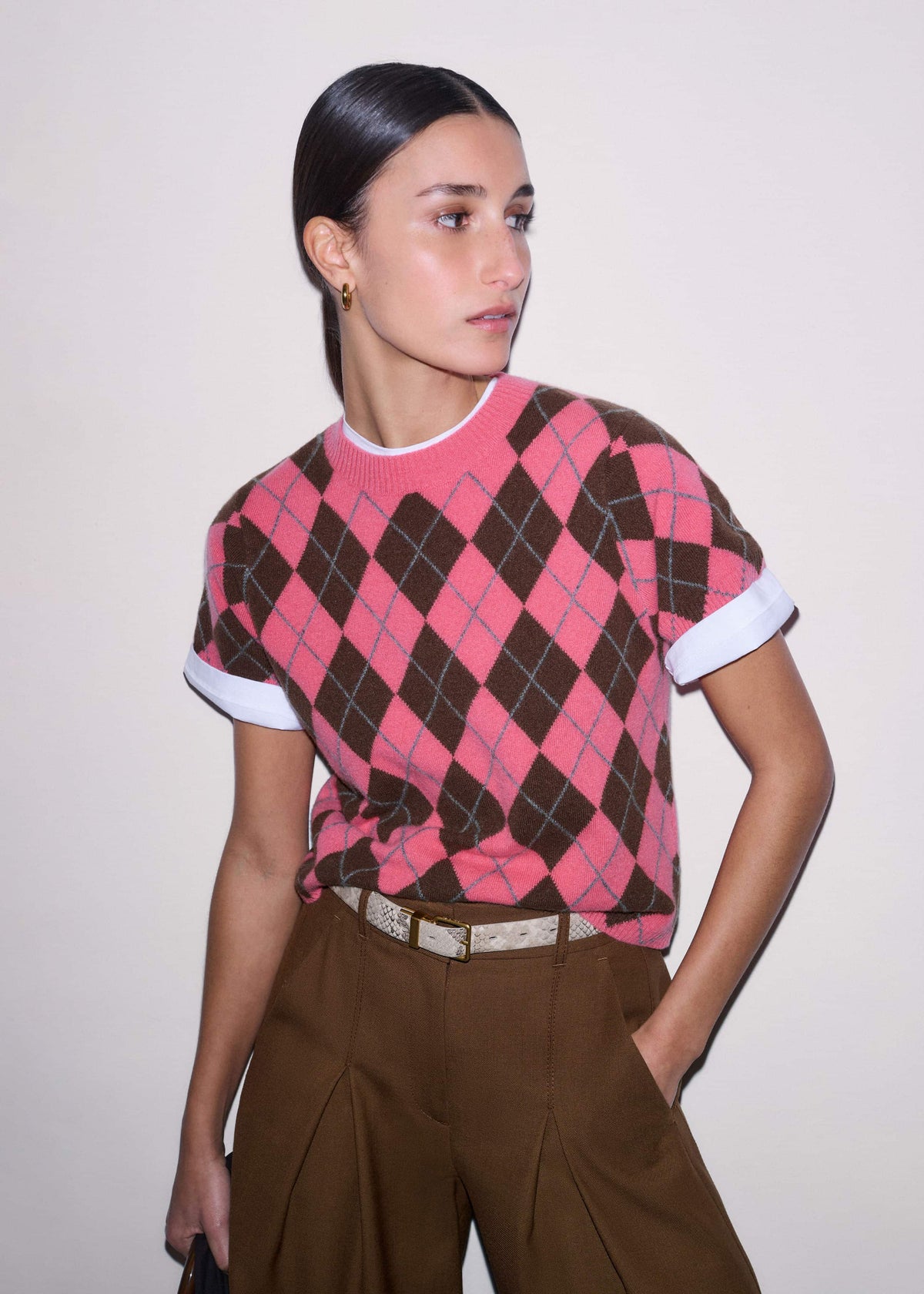 ME+EM Pink Cashmere Argyle Knit Baby Tee