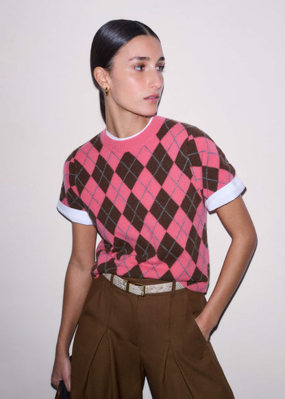 ME+EM Pink Cashmere Argyle Knit Baby Tee