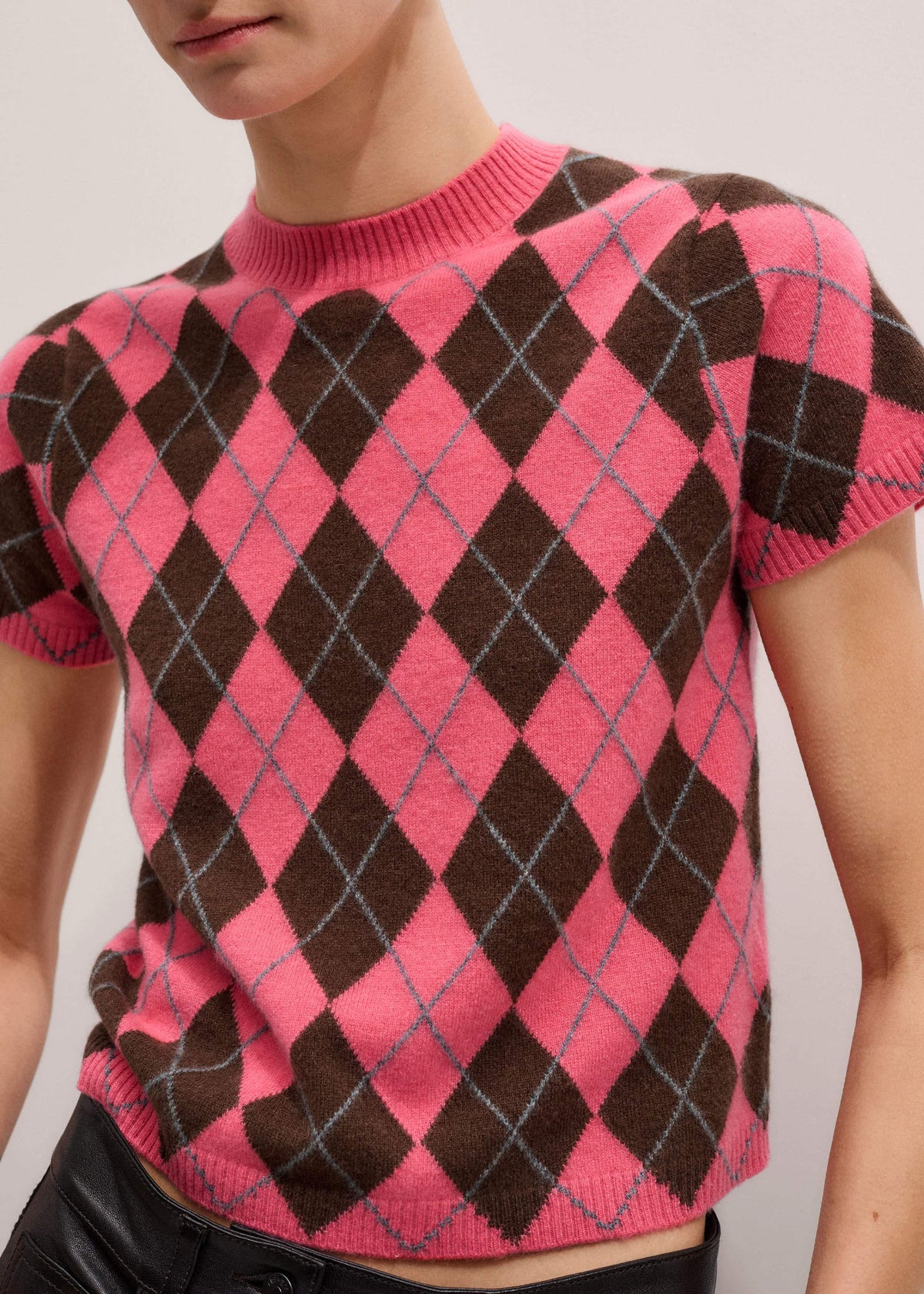 ME+EM Pink Cashmere Argyle Knit Baby Tee