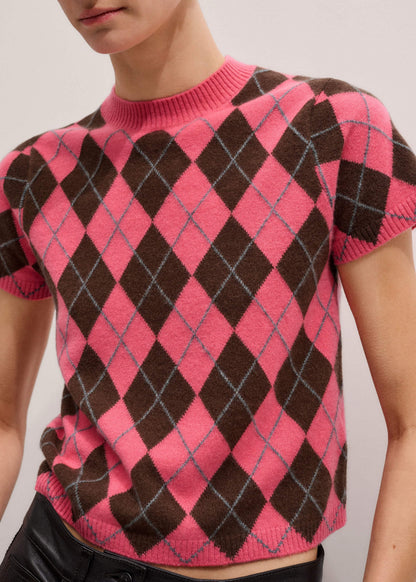 ME+EM Pink Cashmere Argyle Knit Baby Tee