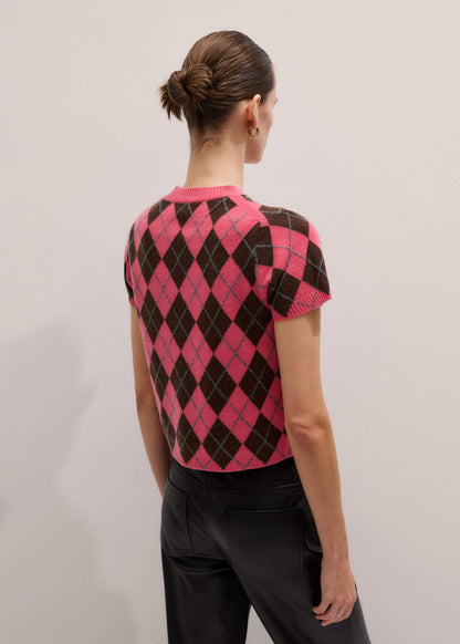 ME+EM Pink Cashmere Argyle Knit Baby Tee