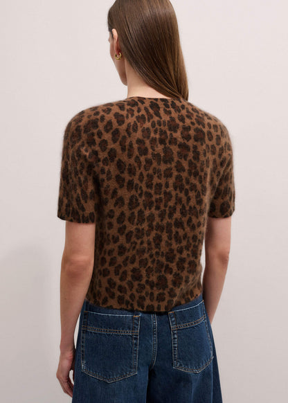 ME+EM Brown Merino Cashmere Leopard Print Straight Knit Tee