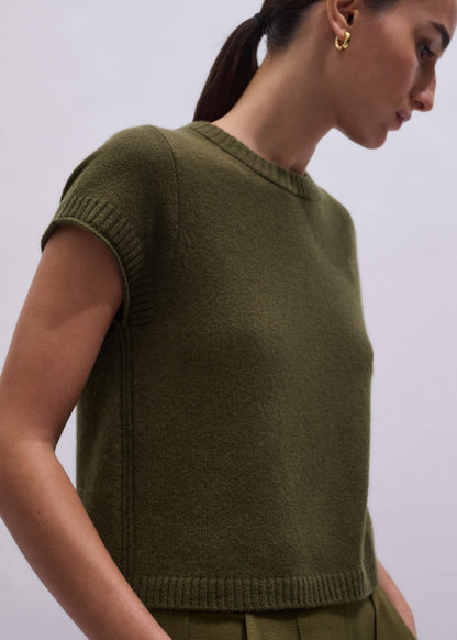 ME+EM Olive Green Cashmere Shrunken Knit Baby Tee