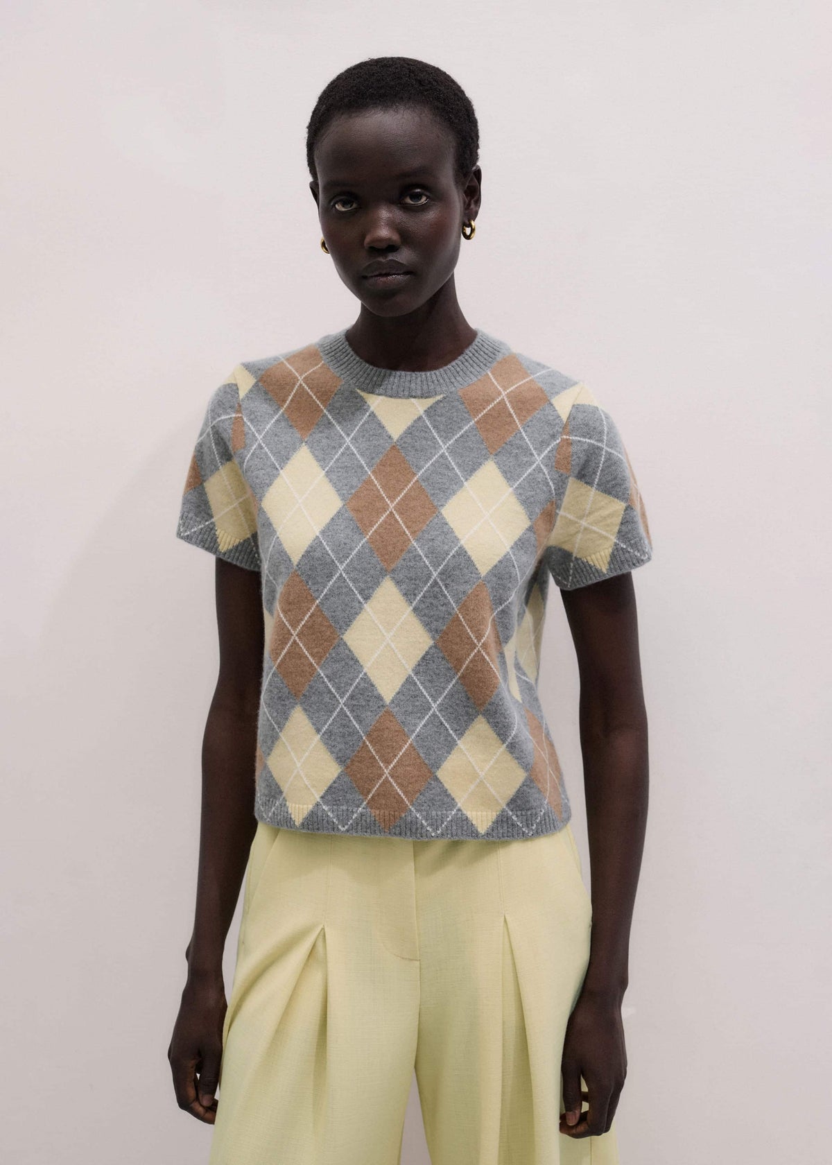 ME+EM Yellow Cashmere Argyle Baby Tee