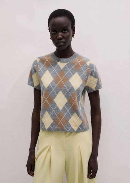 ME+EM Yellow Cashmere Argyle Baby Tee