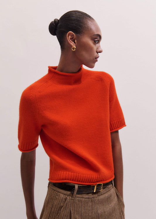 ME+EM Orange Cashmere Roll Trim Knit Tee