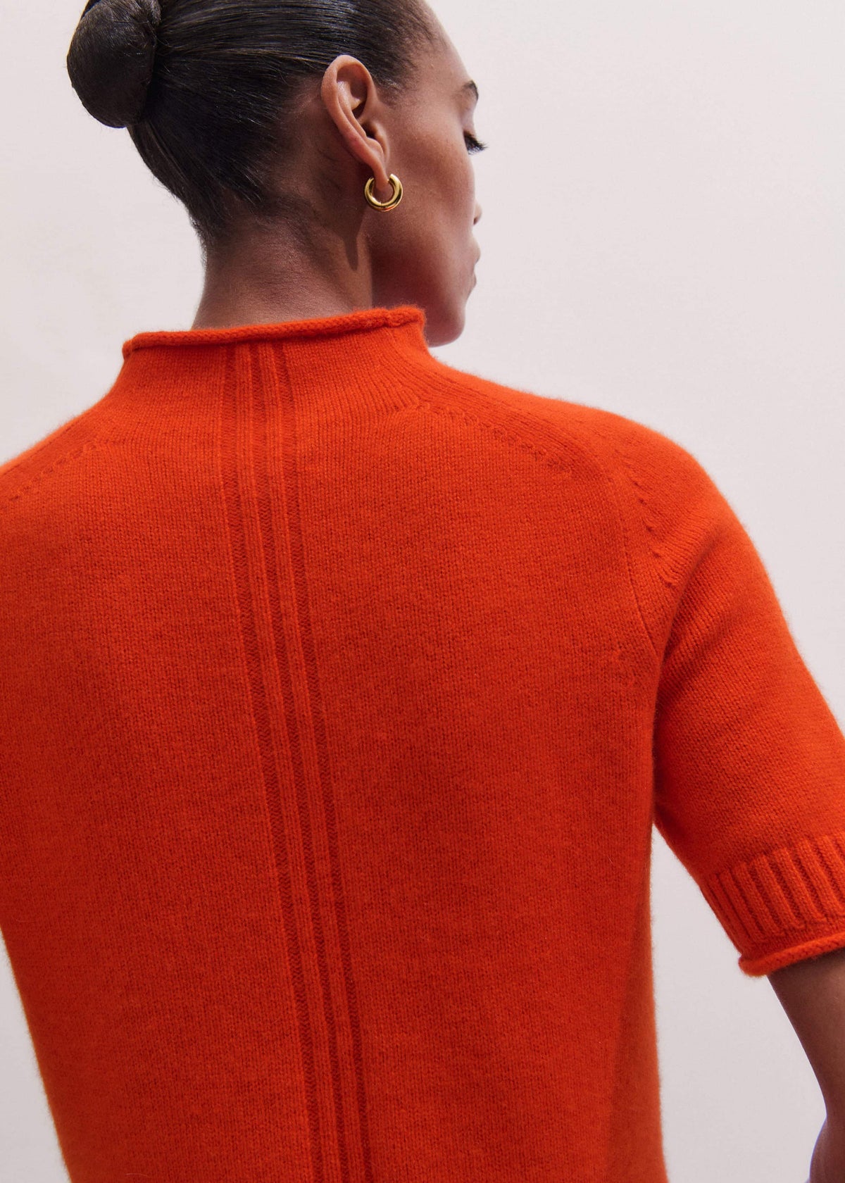 ME+EM Orange Cashmere Roll Trim Knit Tee