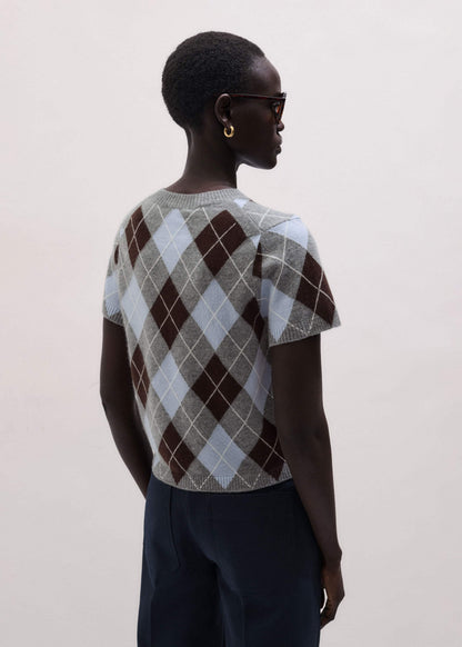 ME+EM Blue Cashmere Argyle Baby Tee