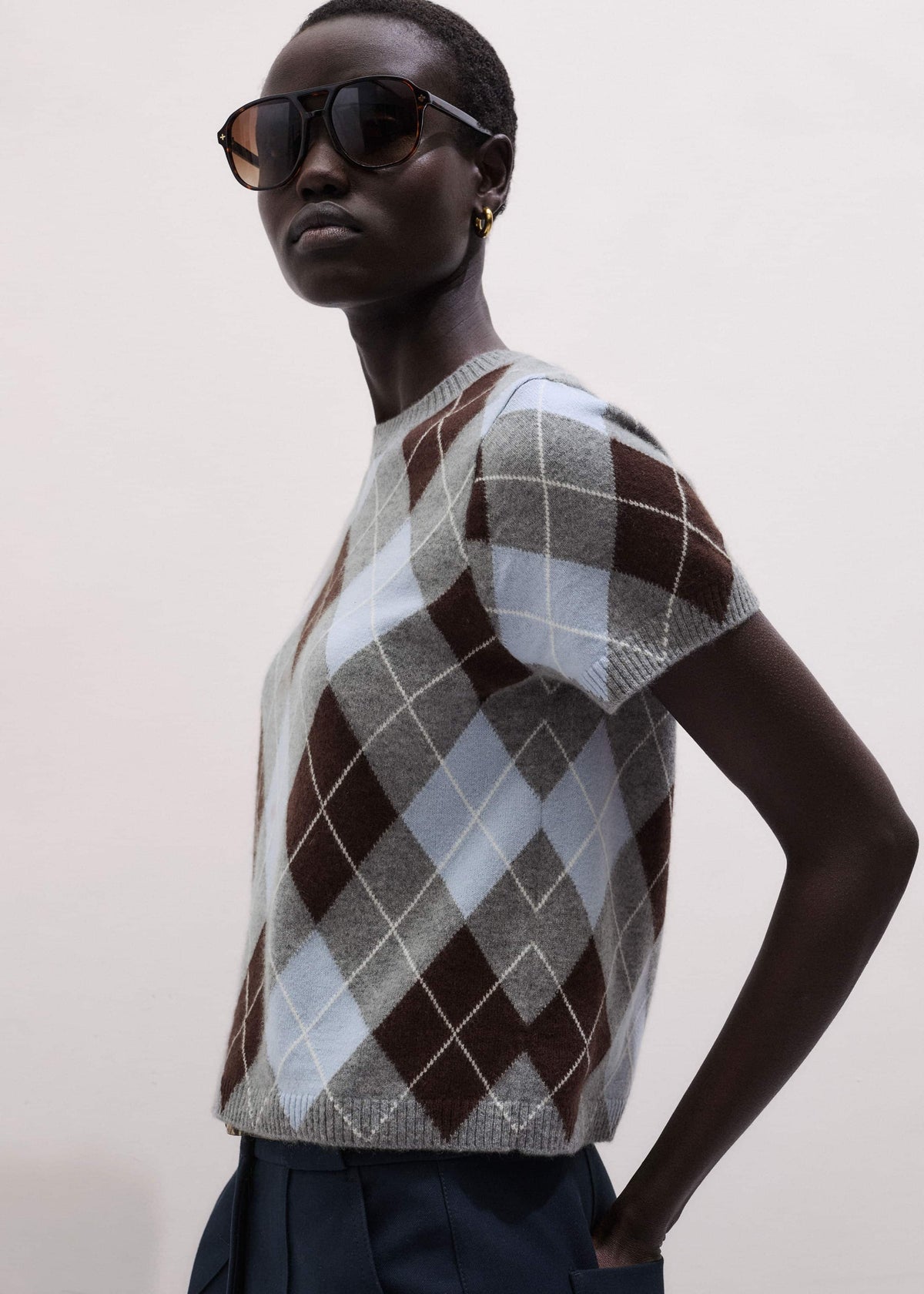 ME+EM Blue Cashmere Argyle Baby Tee
