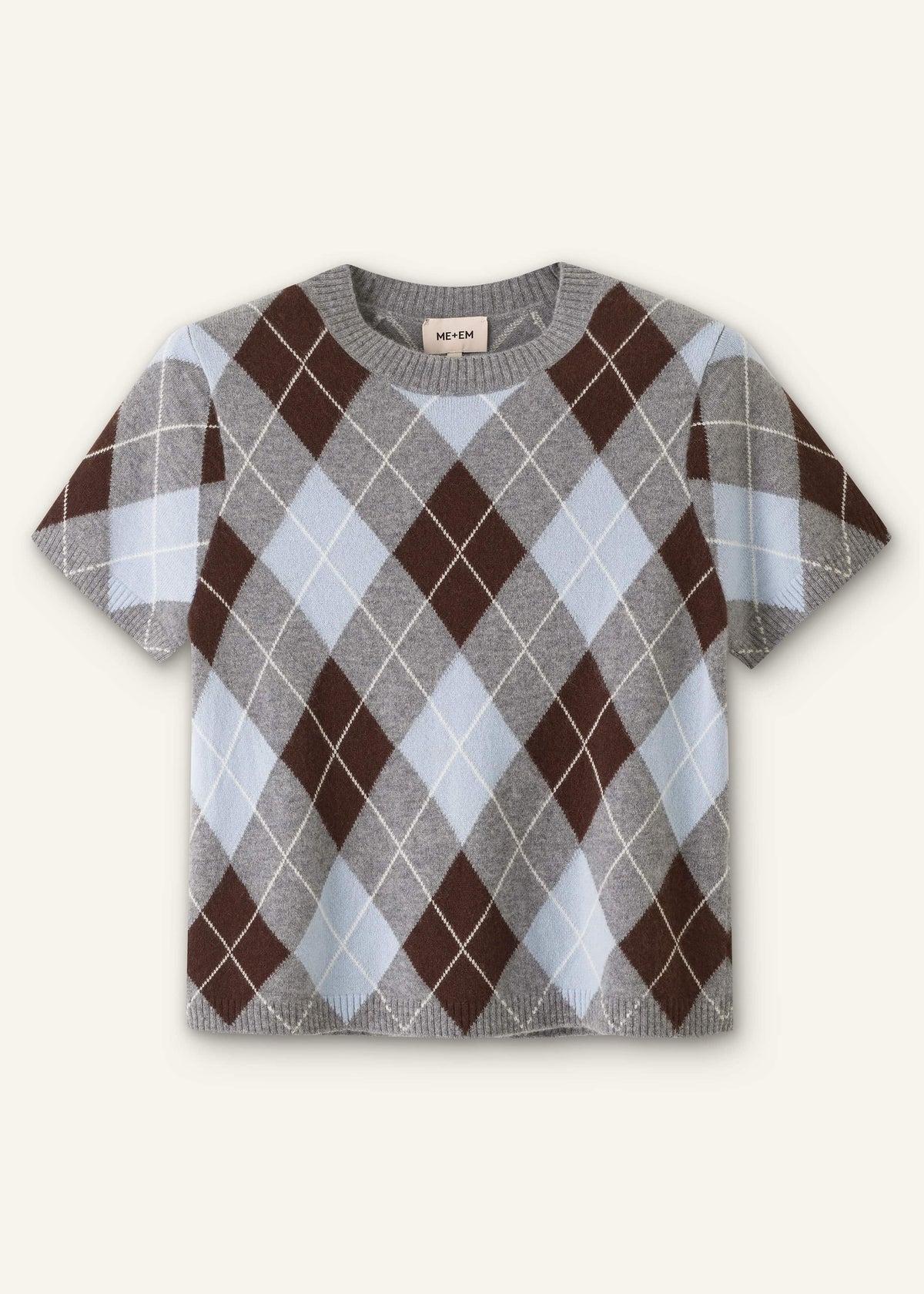 ME+EM Blue Cashmere Argyle Baby Tee