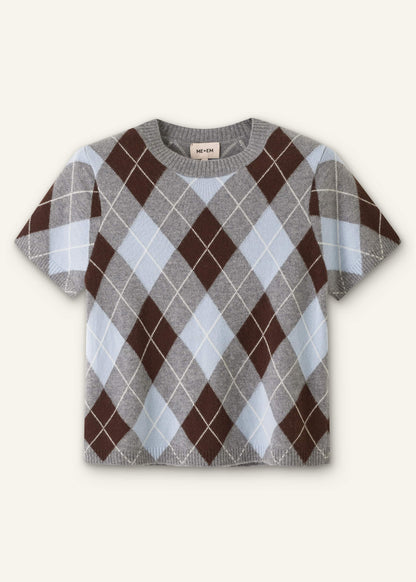ME+EM Blue Cashmere Argyle Baby Tee