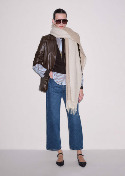 ME+EM Brown Cashmere Zip Neck Pouf Sleeve Knit Tee