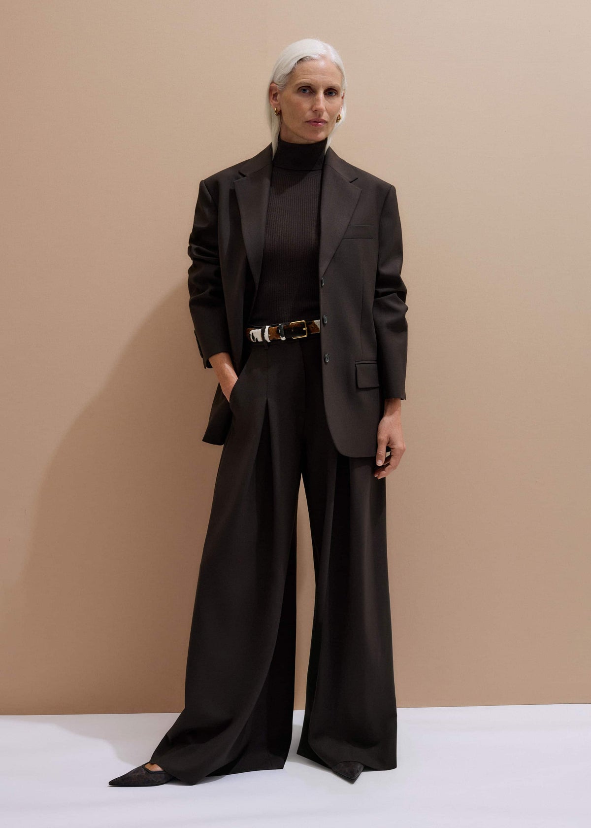 ME+EM Brown Superfine Ribbed Roll Neck Tee