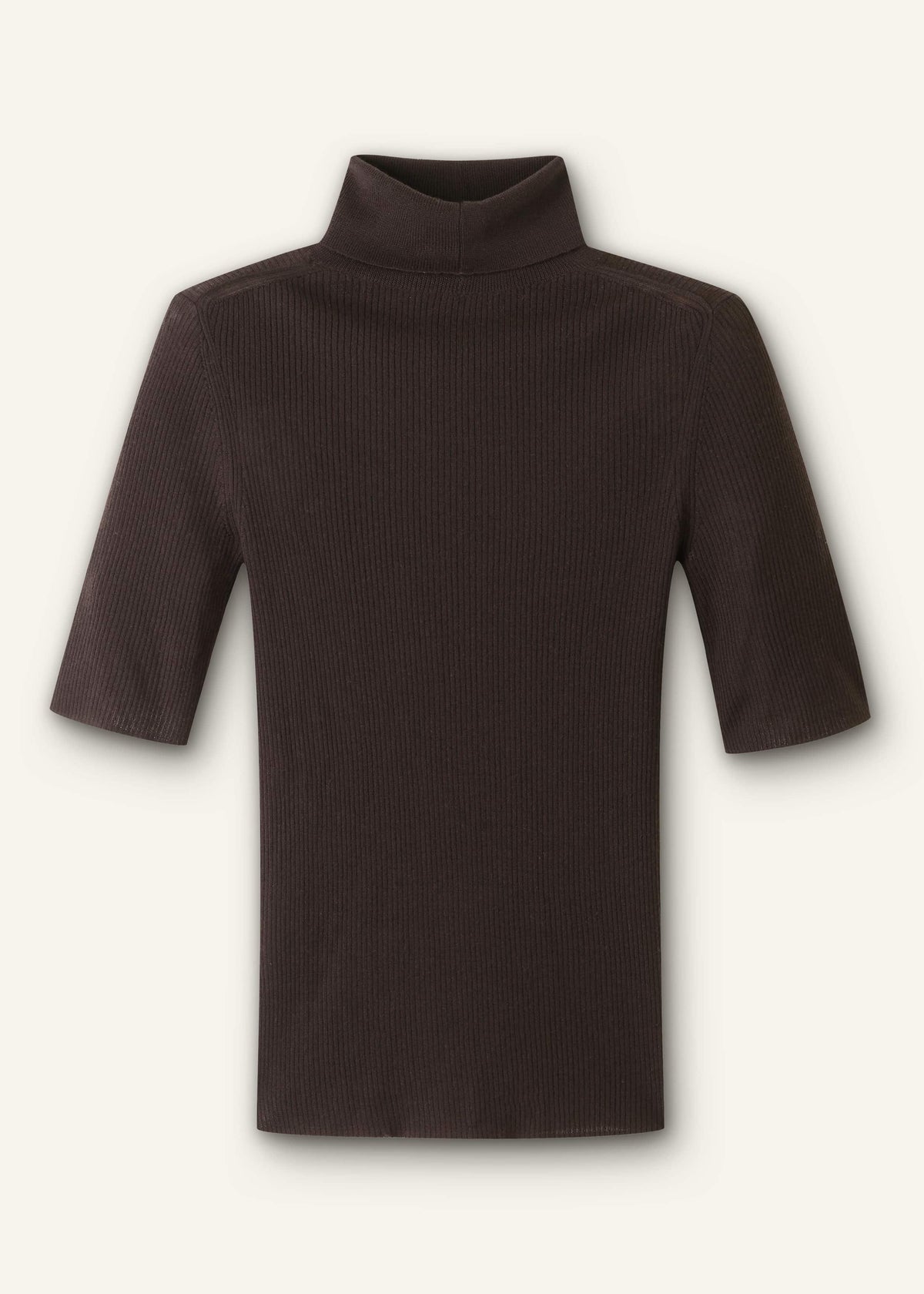 ME+EM Brown Superfine Ribbed Roll Neck Tee