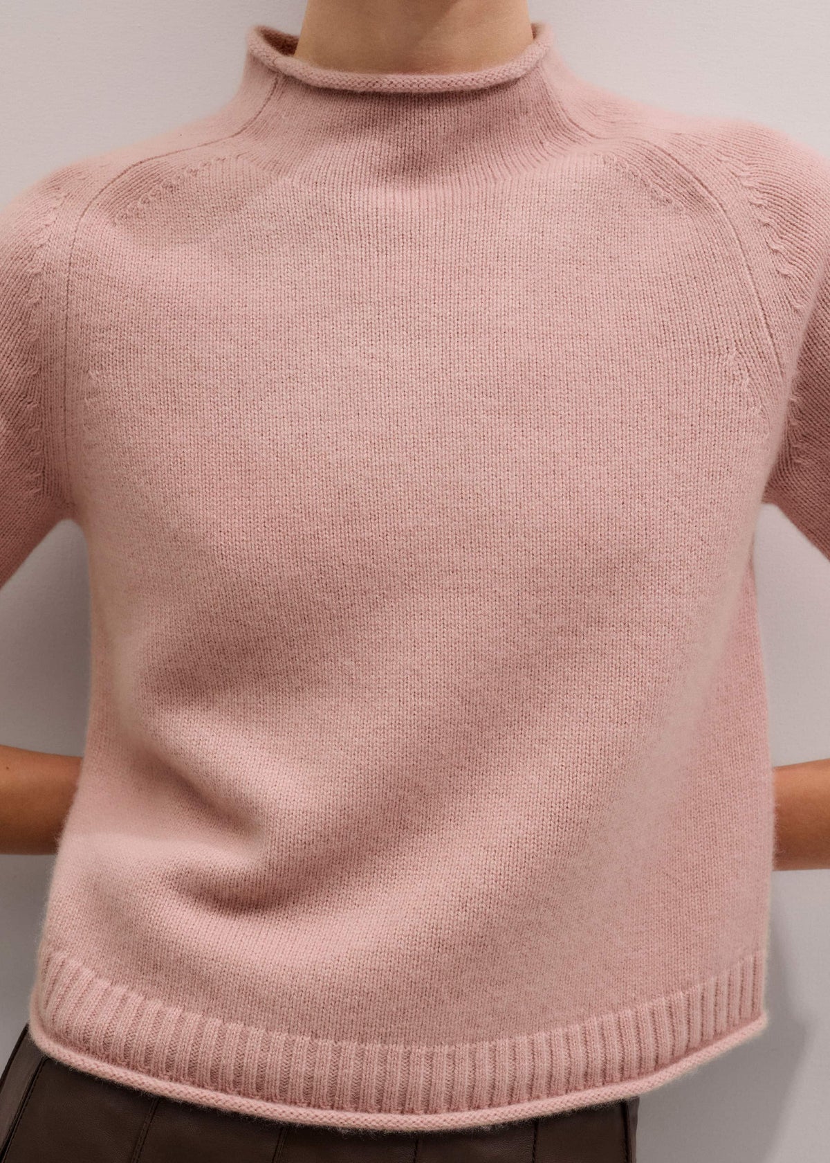 ME+EM Pink Cashmere Roll Trim Knit Tee