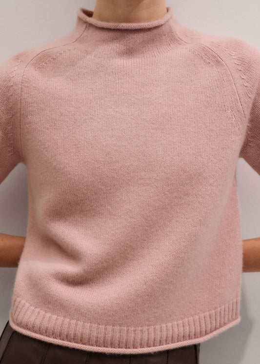 ME+EM Pink Cashmere Roll Trim Knit Tee