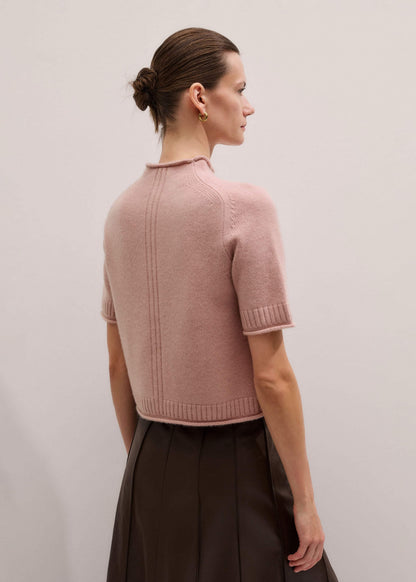 ME+EM Pink Cashmere Roll Trim Knit Tee