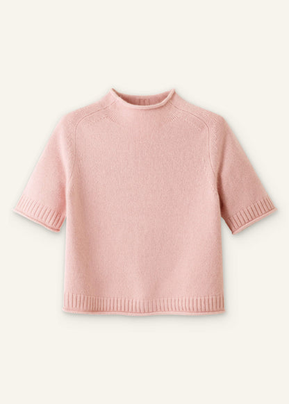 ME+EM Pink Cashmere Roll Trim Knit Tee
