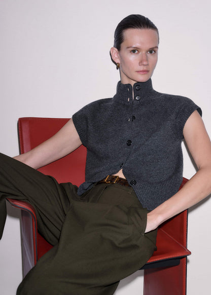 ME+EM Grey High Neck Relaxed Vest