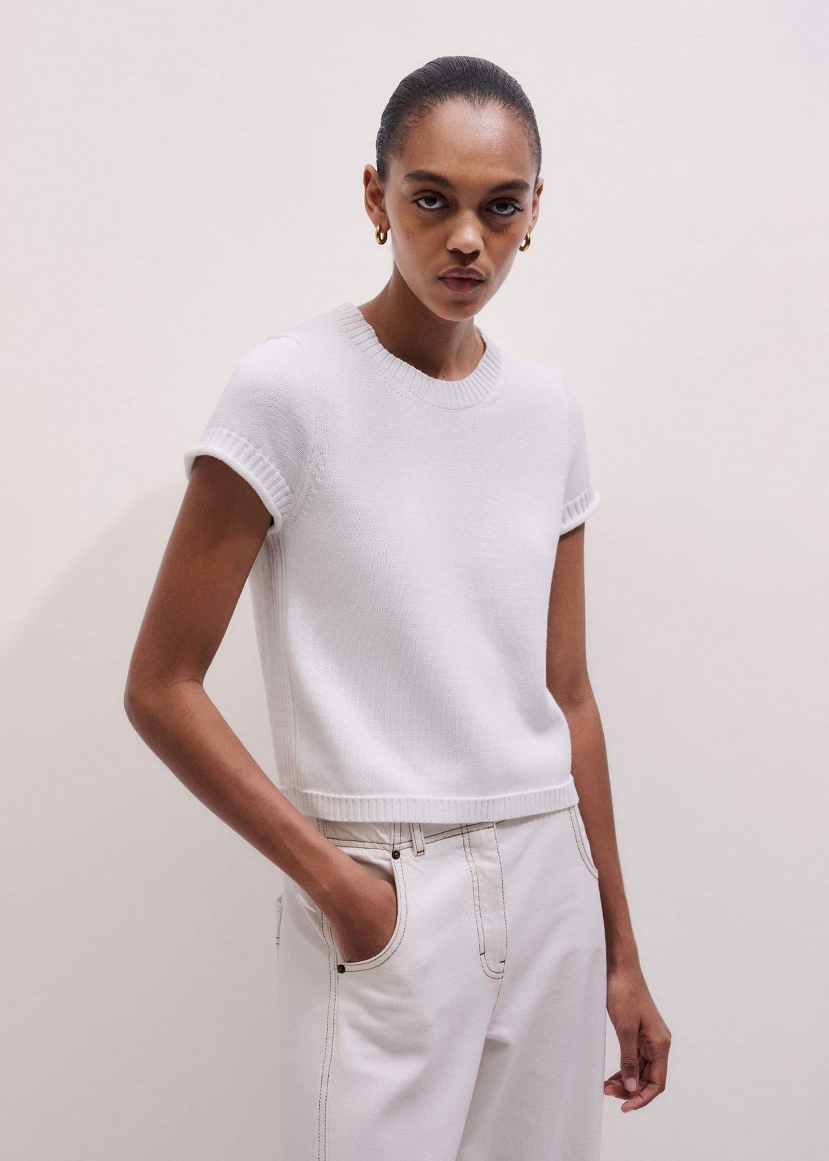 ME+EM White Shrunken Straight Knit Baby Tee