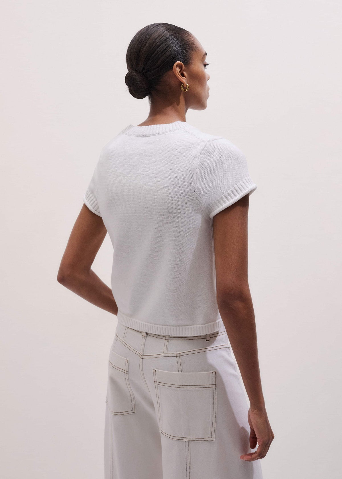 ME+EM White Shrunken Straight Knit Baby Tee