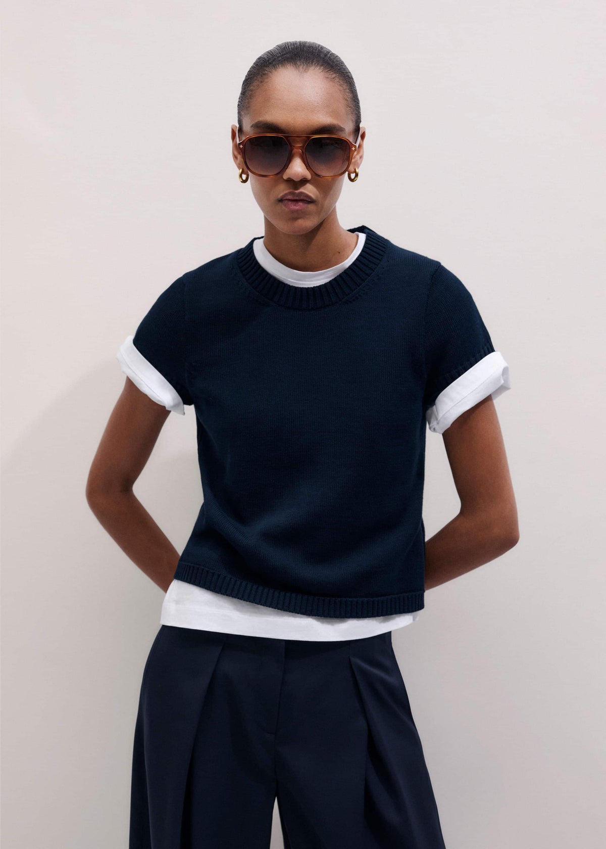 ME+EM Navy Shrunken Straight Knit Baby Tee