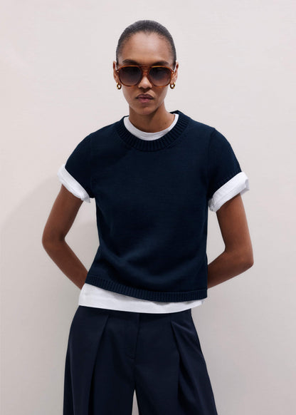 ME+EM Navy Shrunken Straight Knit Baby Tee