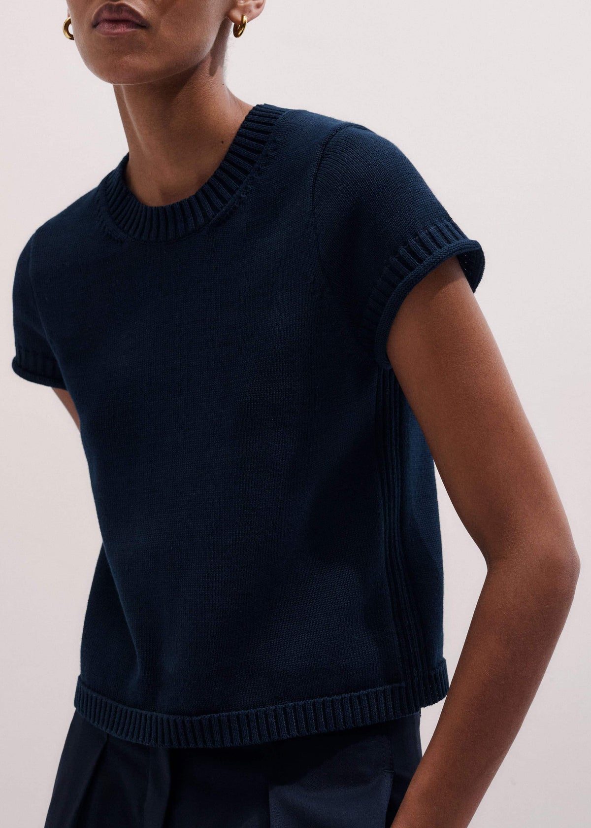 ME+EM Navy Shrunken Straight Knit Baby Tee