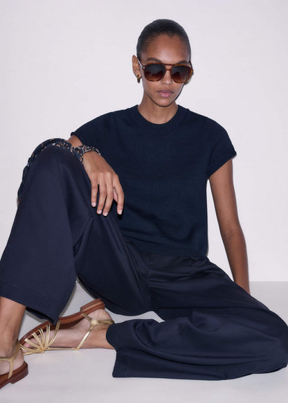 ME+EM Navy Shrunken Straight Knit Baby Tee