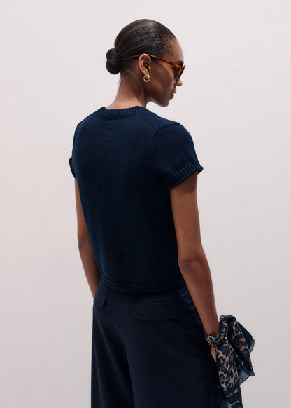 ME+EM Navy Shrunken Straight Knit Baby Tee