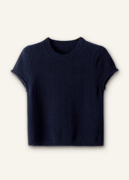 ME+EM Navy Shrunken Straight Knit Baby Tee
