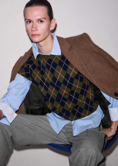 ME+EM Olive Green Cashmere Argyle Knit Baby Tee