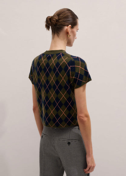 ME+EM Olive Green Cashmere Argyle Knit Baby Tee