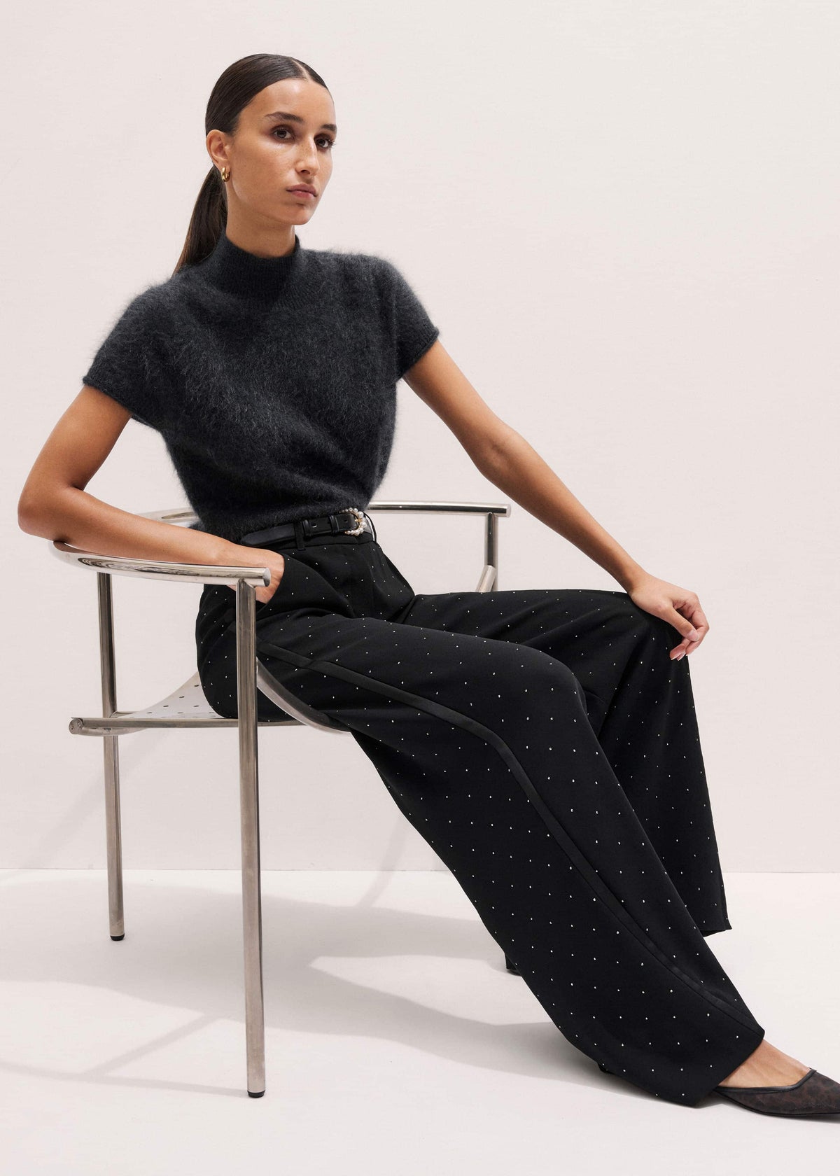 ME+EM Gray Brushed Cashmere High Neck Baby Tee