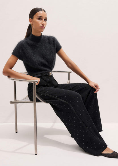 ME+EM Gray Brushed Cashmere High Neck Baby Tee