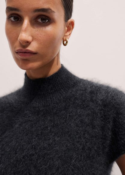 ME+EM Gray Brushed Cashmere High Neck Baby Tee