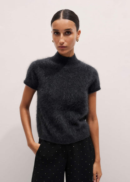 ME+EM Gray Brushed Cashmere High Neck Baby Tee