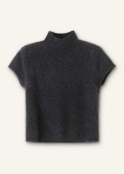 ME+EM Gray Brushed Cashmere High Neck Baby Tee